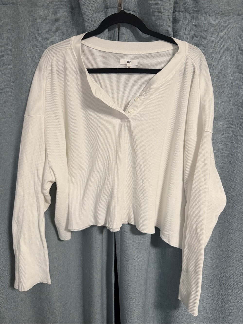 bp White Cropped Thermal Henley Long Sleeve Top